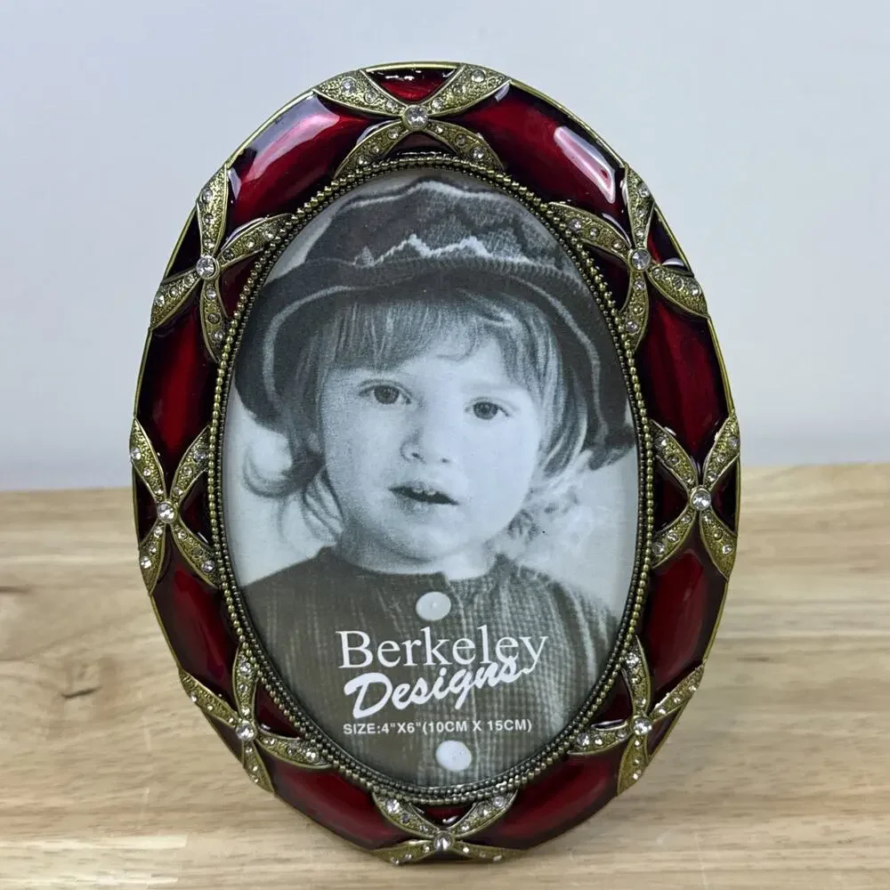 Berkeley Designs Red Enameled & Gold Tone Photo Frame W/Rhinestone 4” X 6”NEW